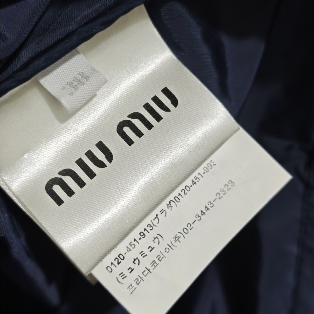 Miu Miu Navy Hooded Nylon Bomber with Contrast Zip Trim - Picture 3 of 8